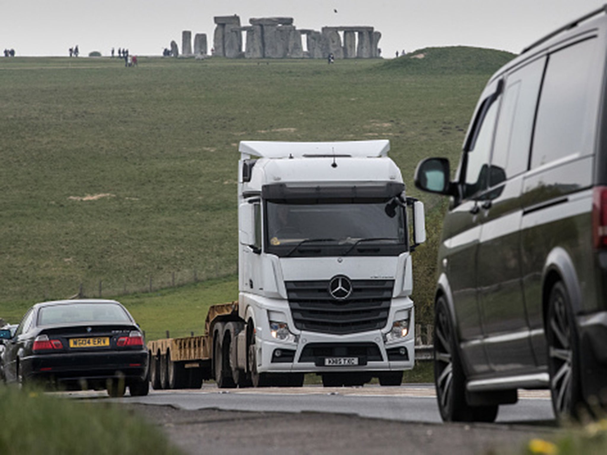 Traffic is a common sight on the A303 next to Stonehenge