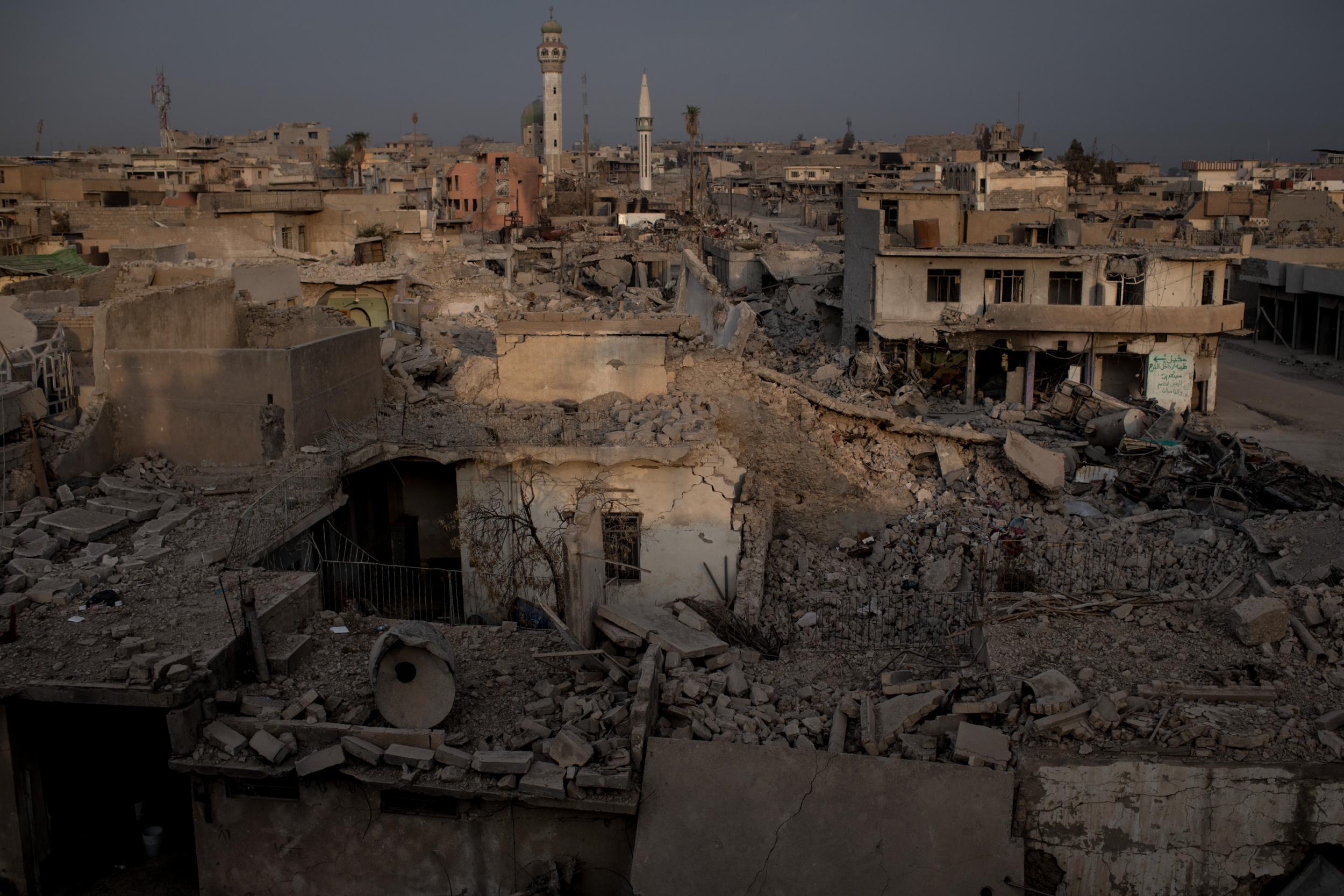 Destroyed buildings are seen in West Mosul on November 6, 2017. Five months after Mosul, Iraq's second-largest city was liberated from ISIL in a nine-month long battle, residents have returned to the destroyed city to rebuild their lives.