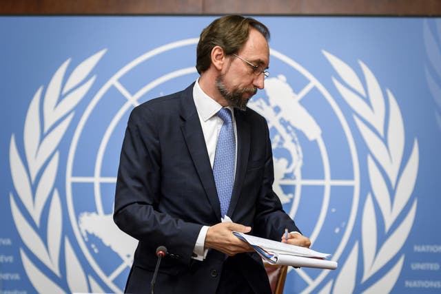 Zeid Ra’ad al-Hussein leaves a press conference at the UN offices in Geneva in August