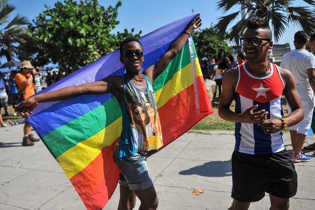 Members of the LGBT community participate in a march against homophobia in Havana in 2016