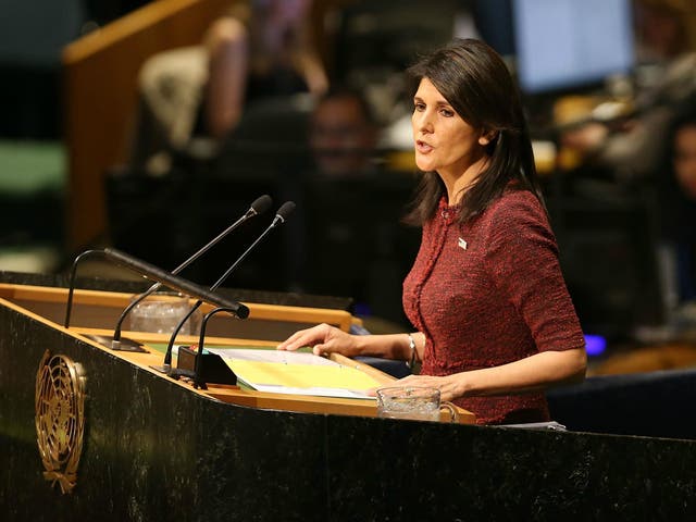 Nikki Haley, United States Ambassador to the United Nations, speaks on the floor of the General Assembly on 21 December 2017