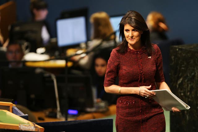 Nikki Haley, United States Ambassador to the United Nations, prepares to speak on the floor of the General Assembly