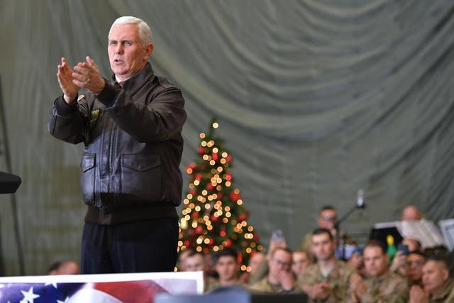 Mike Pence greets soldiers during a surprise pre-Christmas trip to Afghanistan