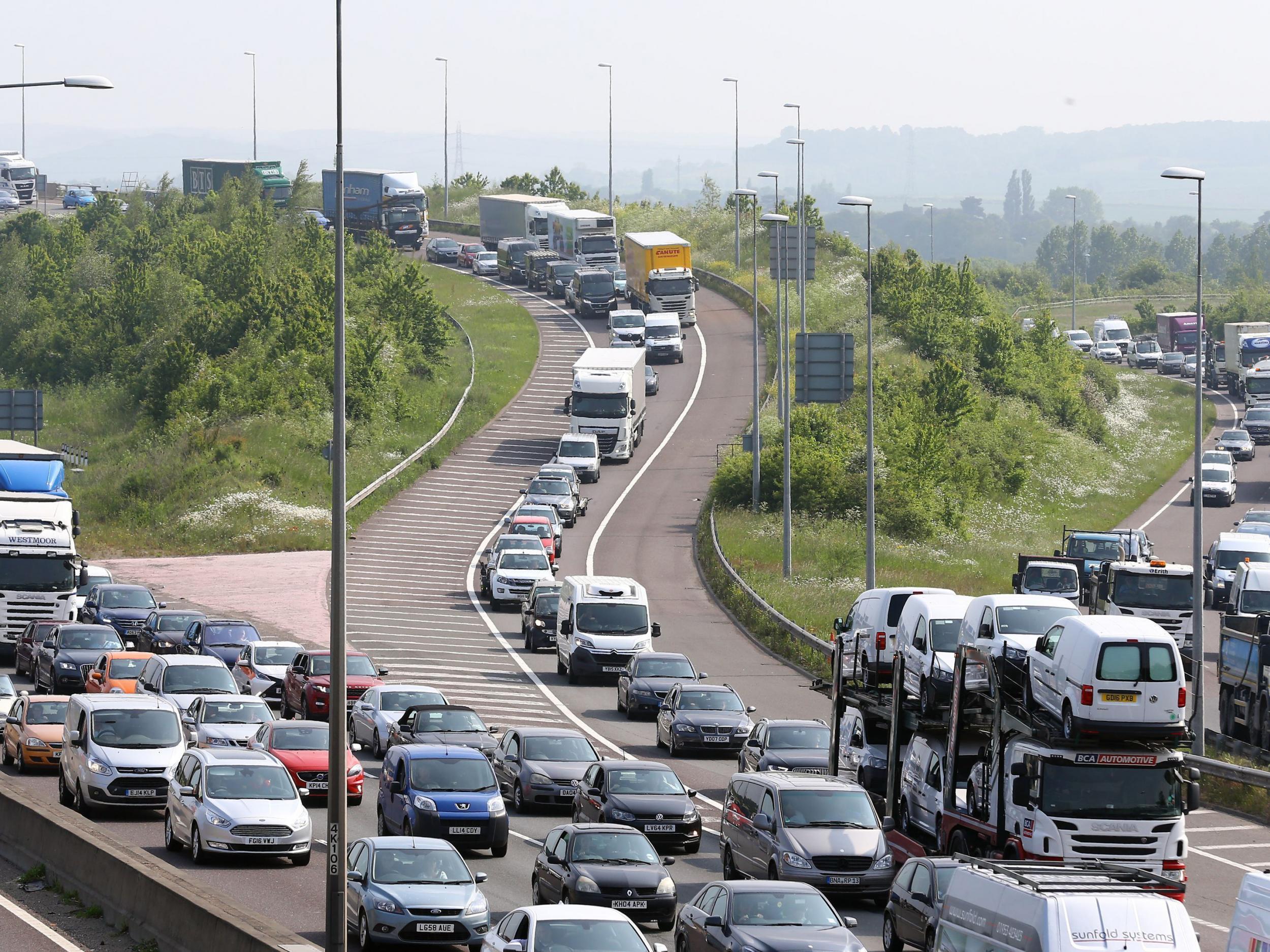 Traffic queues along the M25 in Dartford, Kent