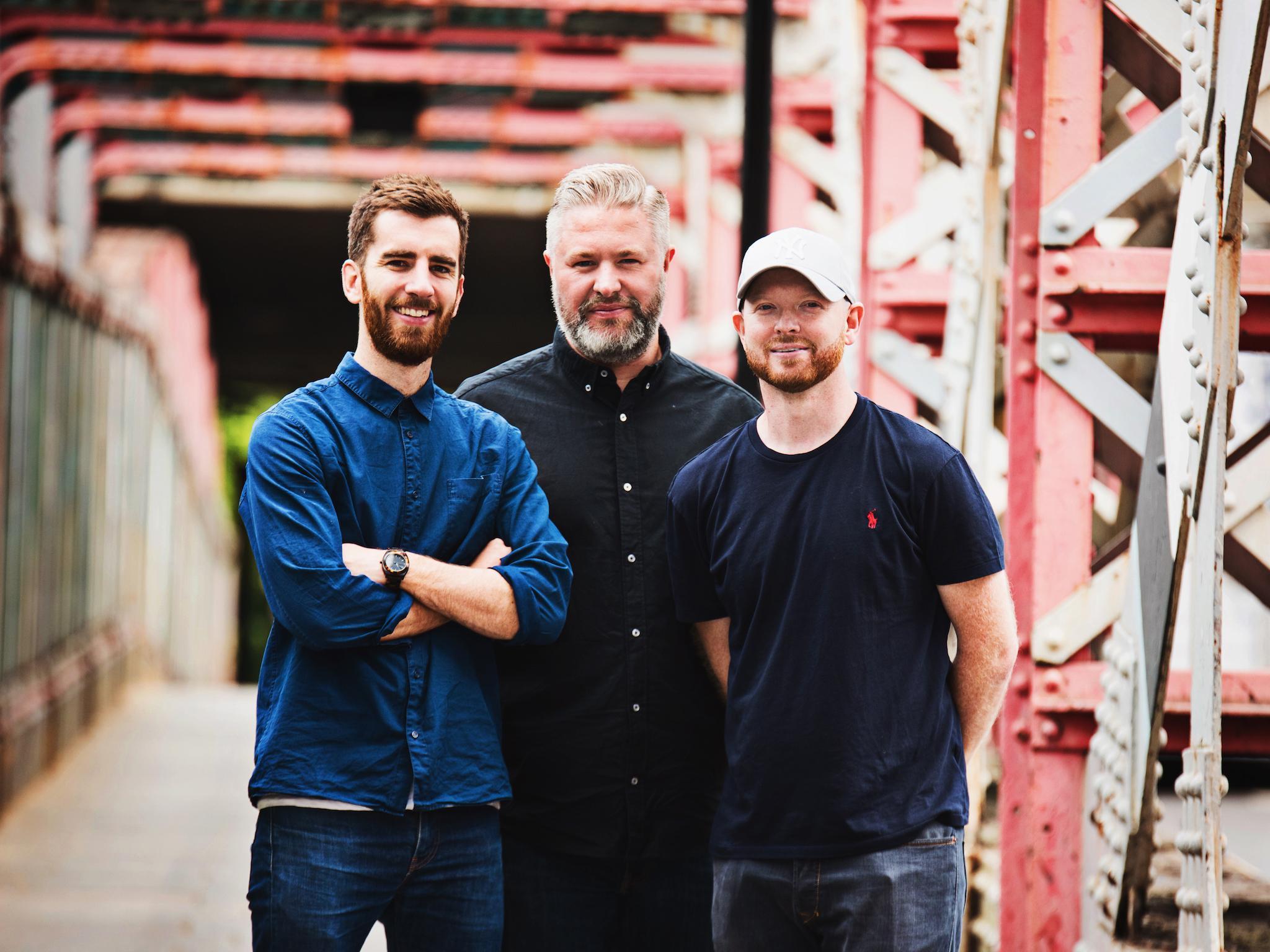 Mike Ruffles, Matt Thomas and Lee Tombs, founders of Beardpoo, a beard shampoo and moisturiser that donates 25 per cent of profits to preventing male suicide.