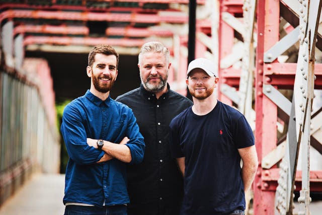 Mike Ruffles, Matt Thomas and Lee Tombs, founders of Beardpoo, a beard shampoo and moisturiser that donates 25 per cent of profits to preventing male suicide.