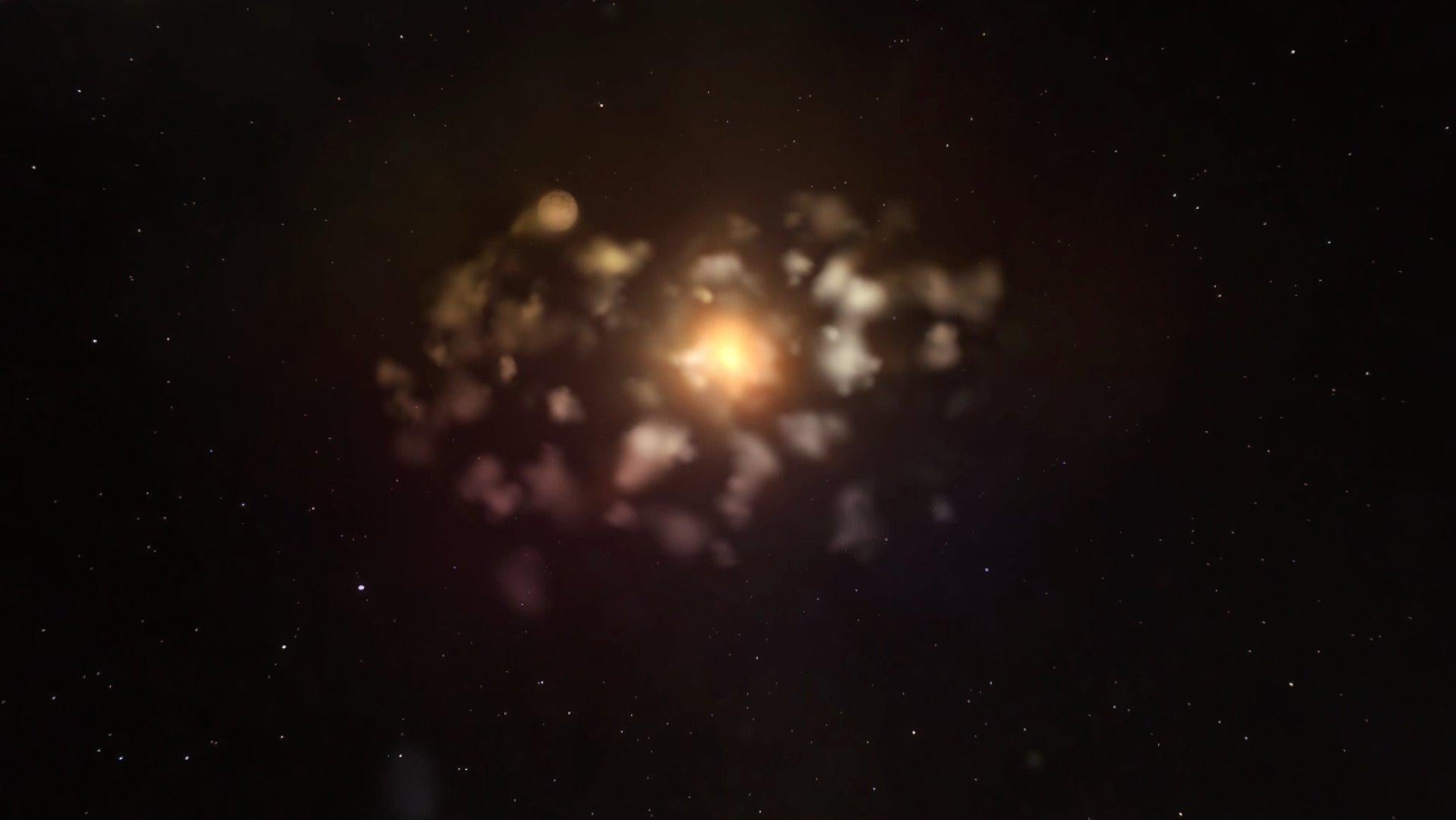 This illustration shows a 'disrupted planet' slowly broken up into a cloud of gas and dust as it orbits the star RZ Piscium about 550 light years from Earth.