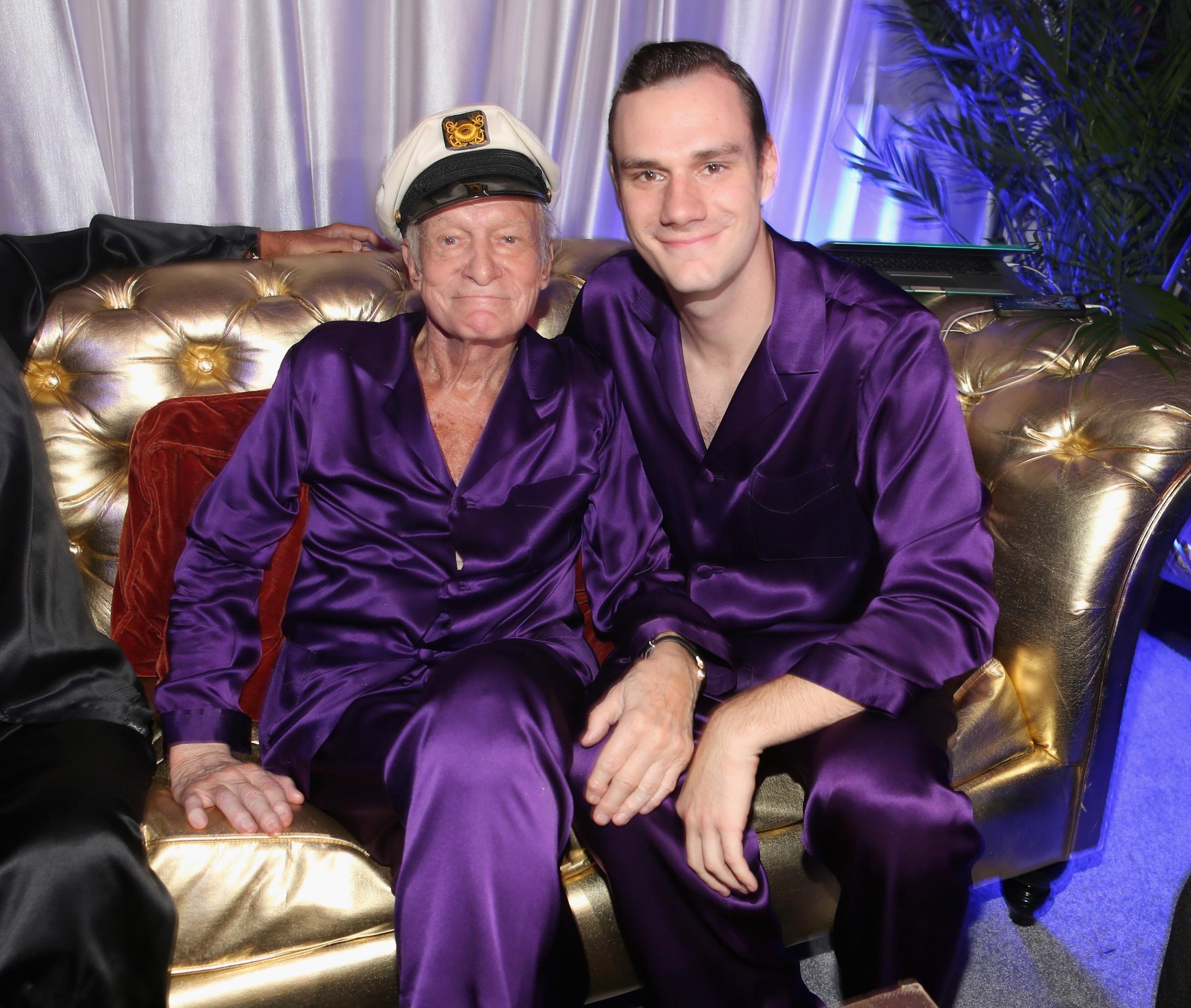 Hugh Hefner and Cooper Hefner at the Annual Midsummer Night's Dream Party