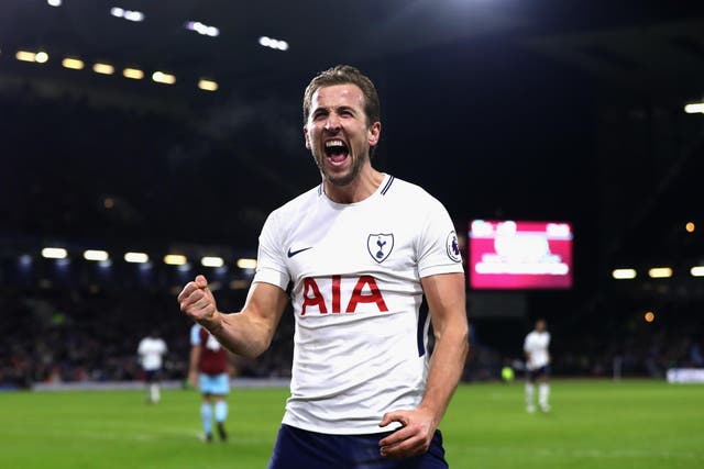 Harry Kane celebrates his first goal for Tottenham against Burnley