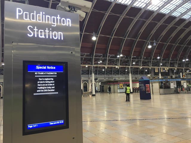 Christmas break: Paddington station in London is closed until 28 December