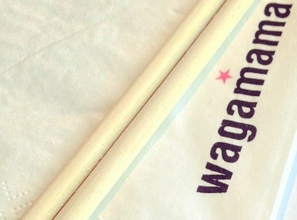 A Wagamama napkin and chopsticks