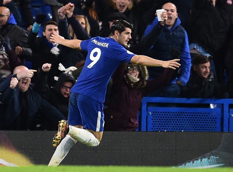 Alvaro Morata celebrates the opener for Chelsea