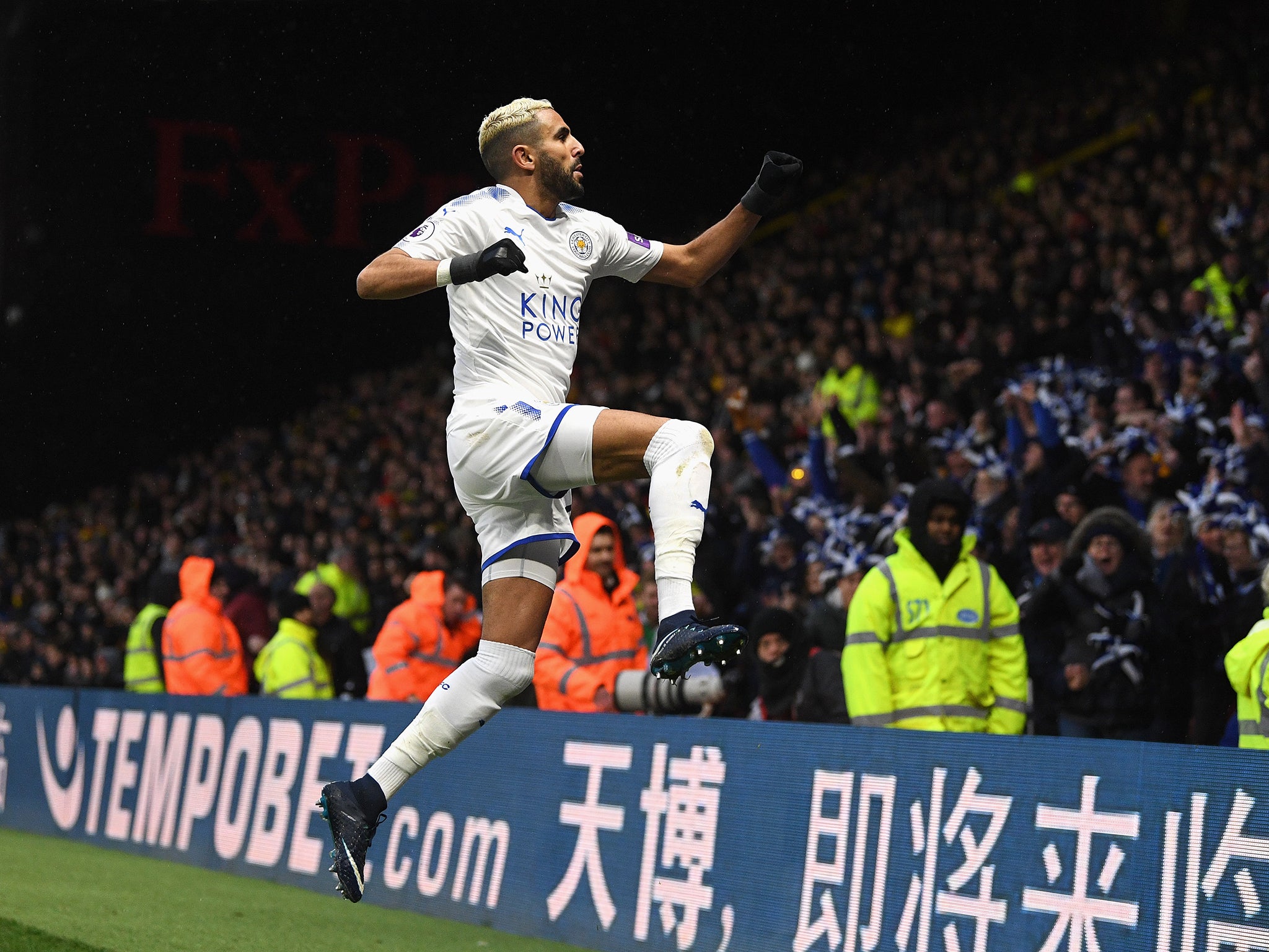 Riyad Mahrez celebrates putting Leicester ahead