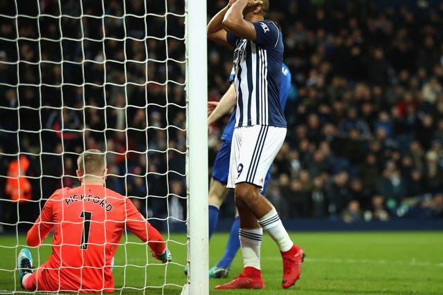 Salomon Rondon reacts to missing a chance in front of goal during West Brom's draw with Everton