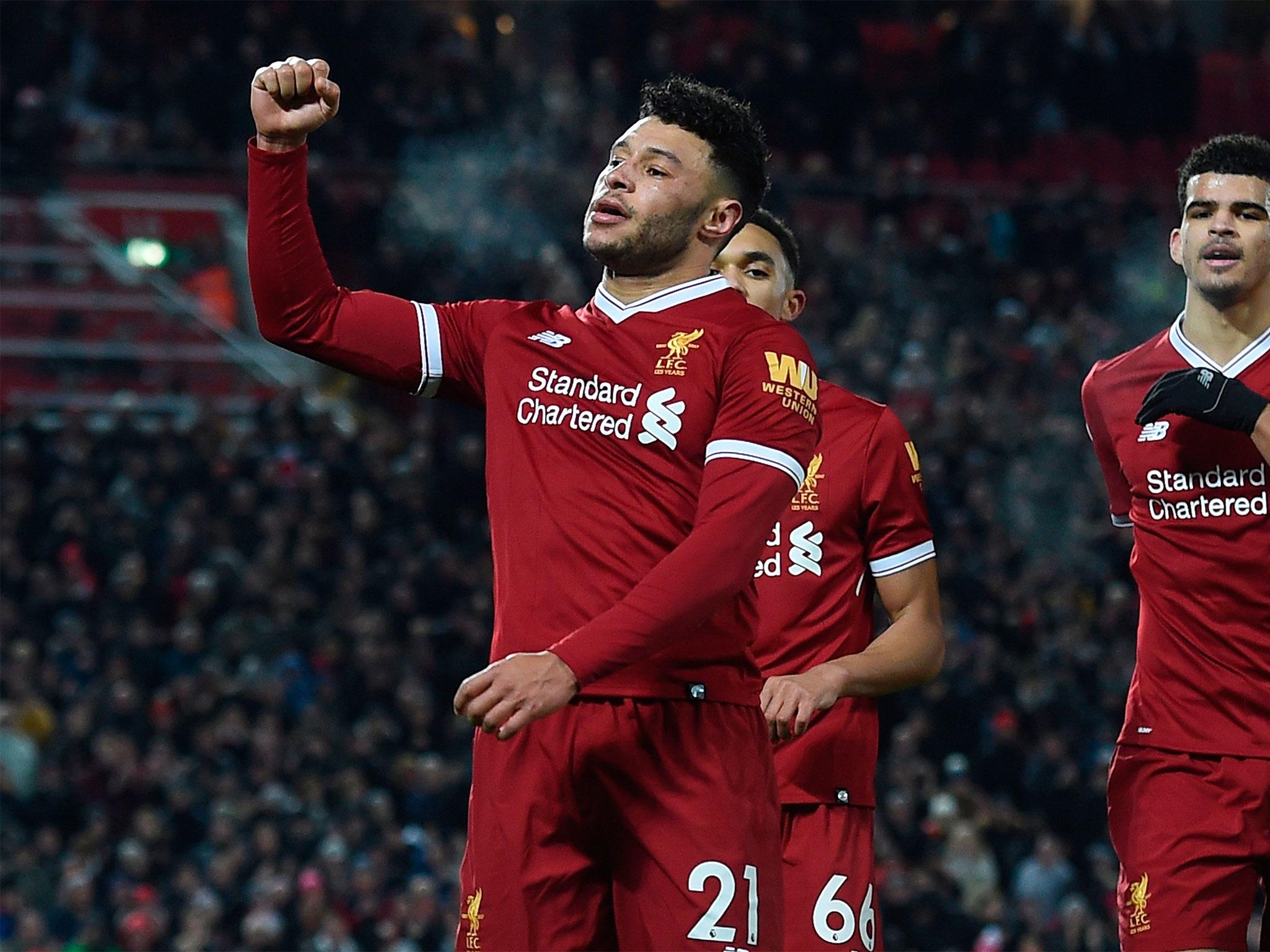 Alex Oxlade-Chamberlain scored his first league goal at Anfield