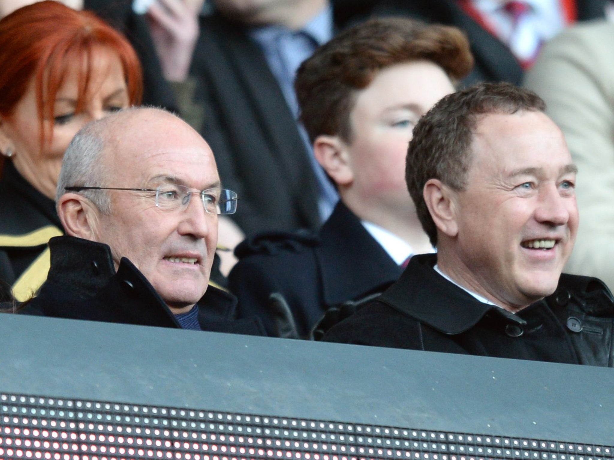 Tony Pulis watched Middlebrough's 2-0 victory over Bolton Wanderers alongside chief executive Steve Gibson