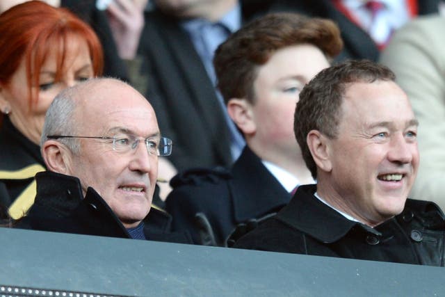 Tony Pulis watched Middlebrough's 2-0 victory over Bolton Wanderers alongside chief executive Steve Gibson