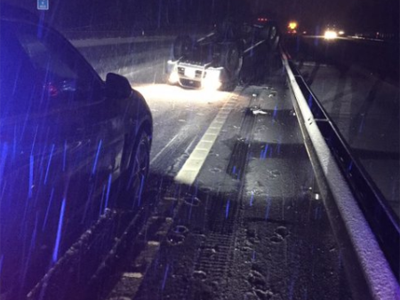 Police tackle a scene where a HGV jack-knifed on the M5 in Gloucestershire