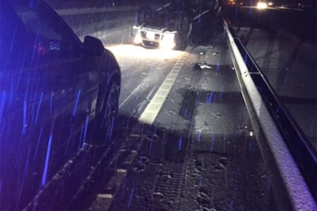 Police tackle a scene where a HGV jack-knifed on the M5 in Gloucestershire