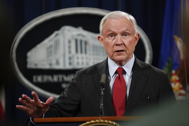 Attorney General Jeff Sessions speaks during a news conference at the Justice Department in Washington