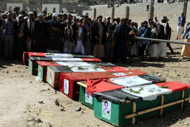A funeral for a family killed by Saudi-led coalition airstrikes in Yemen