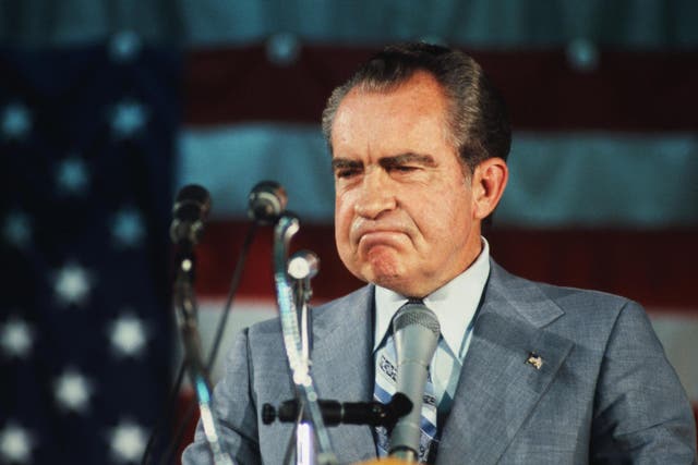 Nixon’s first public appearance after he became the first president to resign from the position in August 1974