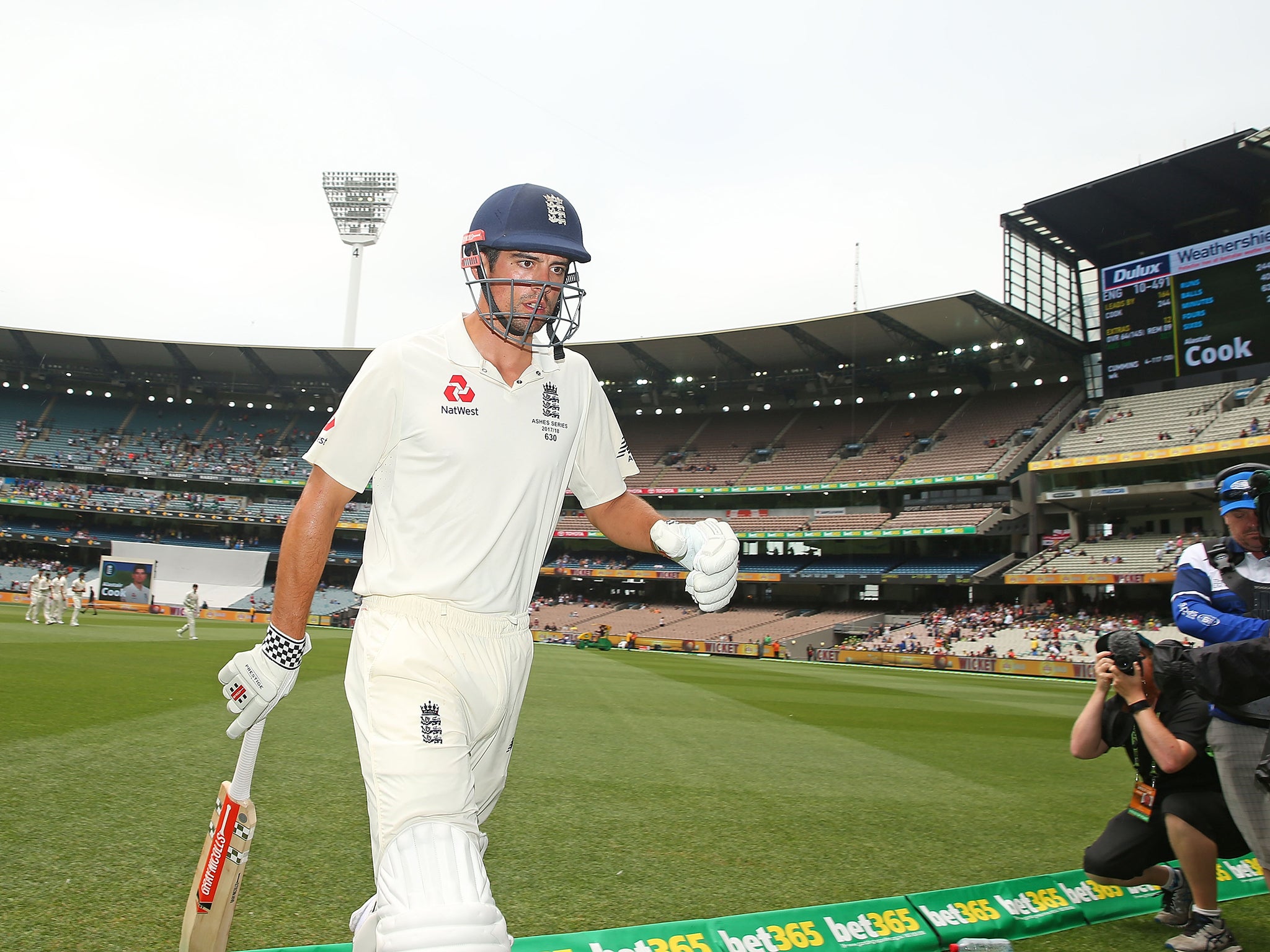 Alastair Cook was left stranded on 244 after batting for the entire England innings.