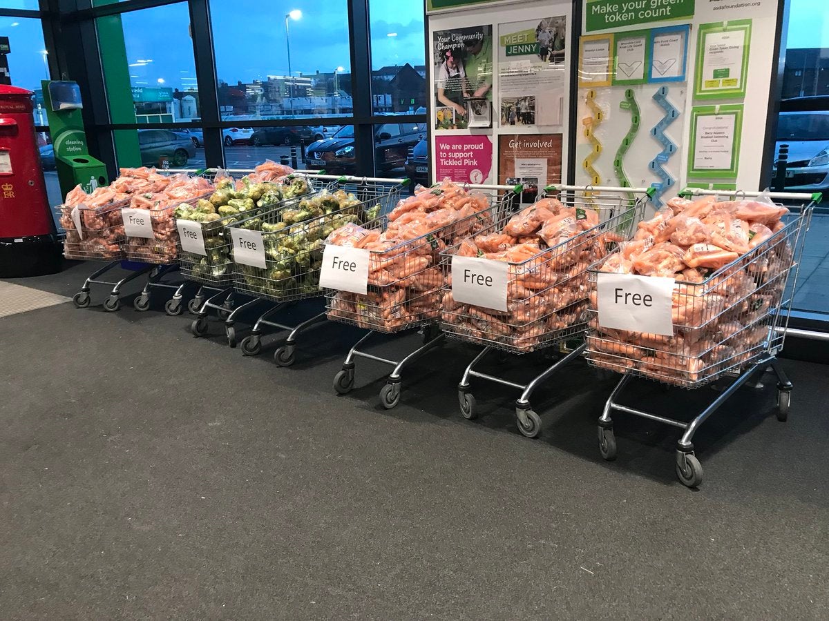 Shoppers were offered bags of carrots, broccoli, sprouts and parsnips – all of which were on sale in the lead up to Christmas but did not get sold