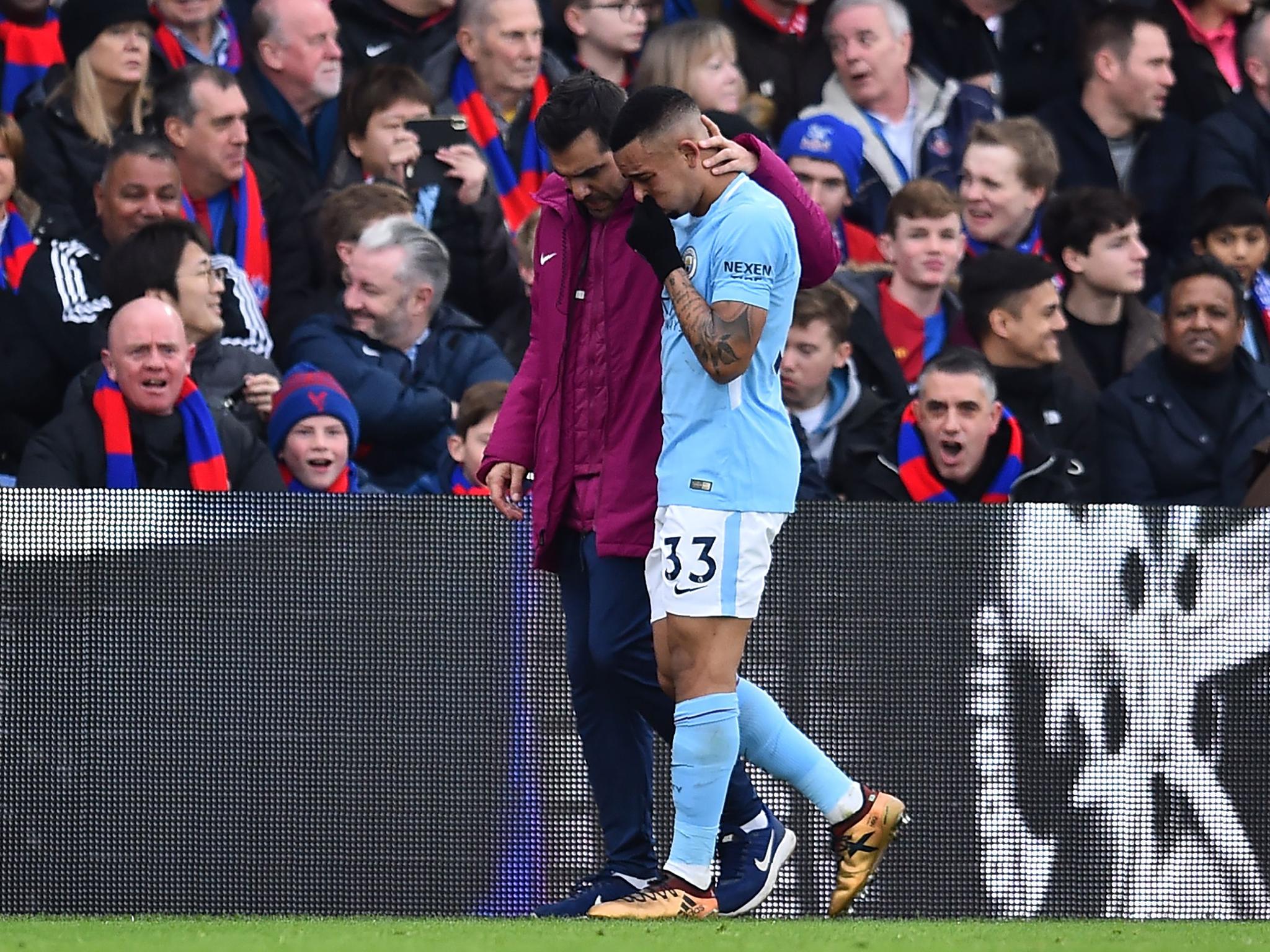 Gabriel Jesus limps out of Manchester City's clash with Crystal Palace in the first half