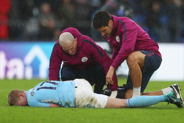 Kevin De Bruyne was carried off injured late in Manchester City's 0-0 draw with Crystal Palace