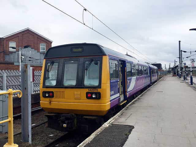 A 142 Pacer diesel train at Doncaster station, Yorkshire.