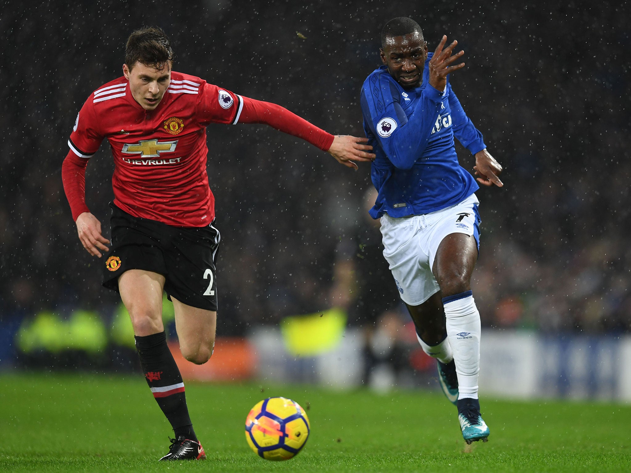 Yannick Bolasie gets the better of Victor Lindelof down the left flank