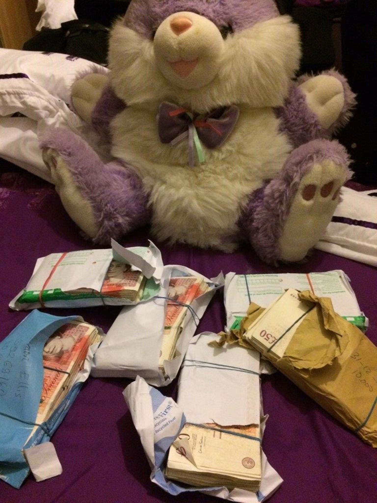 A soft toy containing £60,000 in cash at Thu Huong Nguyen’s home in Bath