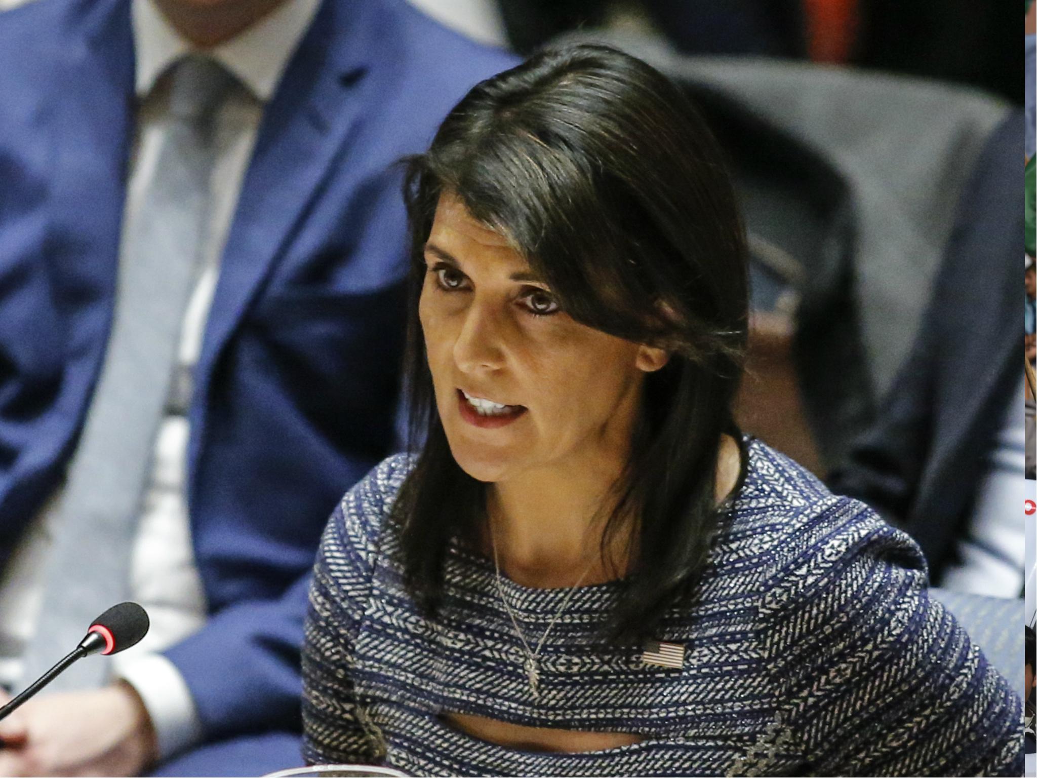US Ambassador to the UN Nikki Haley speaks during a Security Council meeting on 22 December 2017