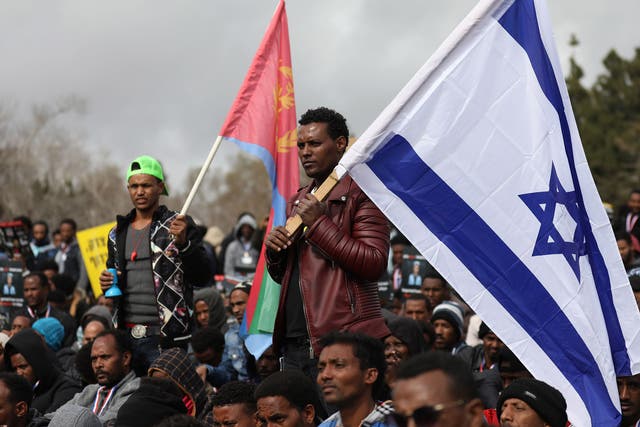African asylum seekers, mostly from Eritrea, take part in a protest against Israel's deportation policy last year