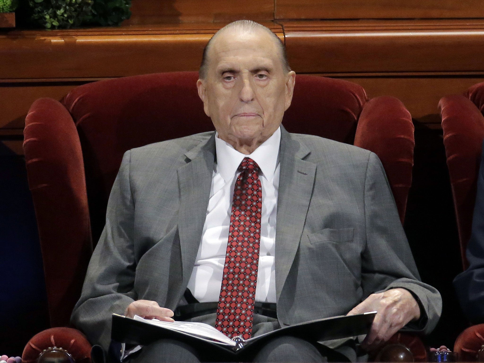 Thomas Monson, president of the Church of Jesus Christ of Latter-day Saints, is pictured at the two-day Mormon church conference in Salt Lake City