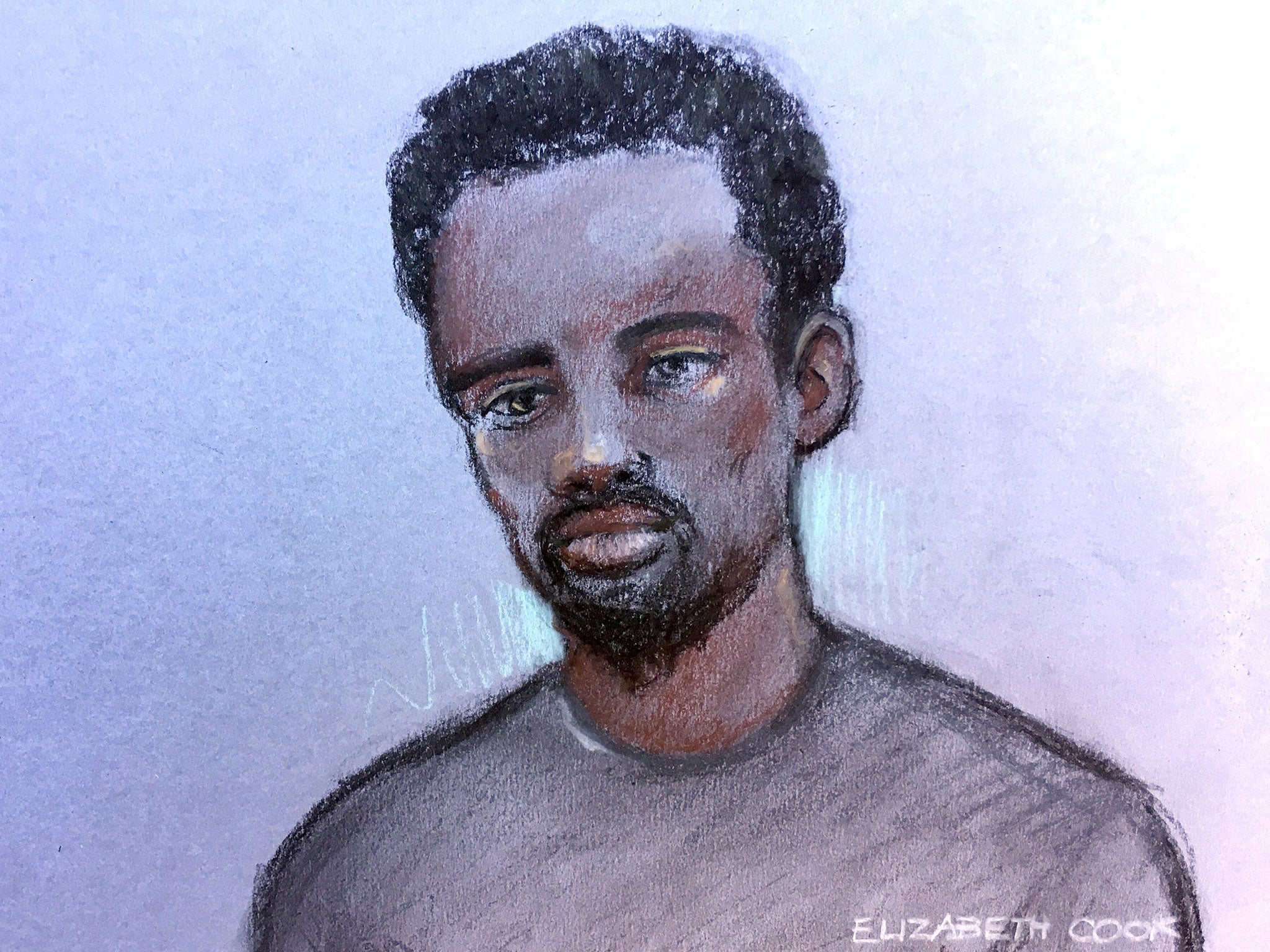 A court sketch of Kasim Lewis appearing at Westminster Magistrates' Court in London on 3 January