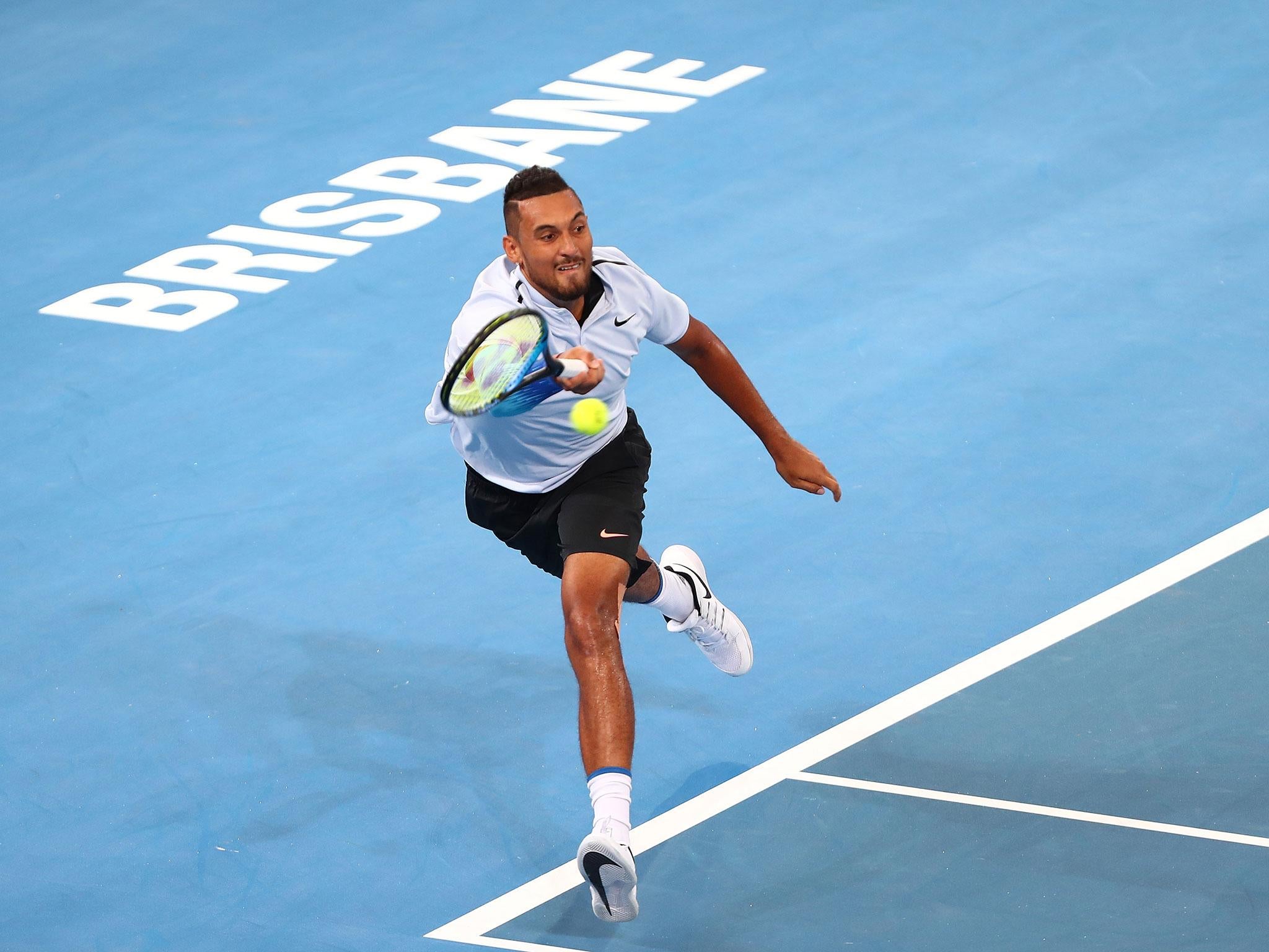 Nick Kyrgios in action at the Brisbane international
