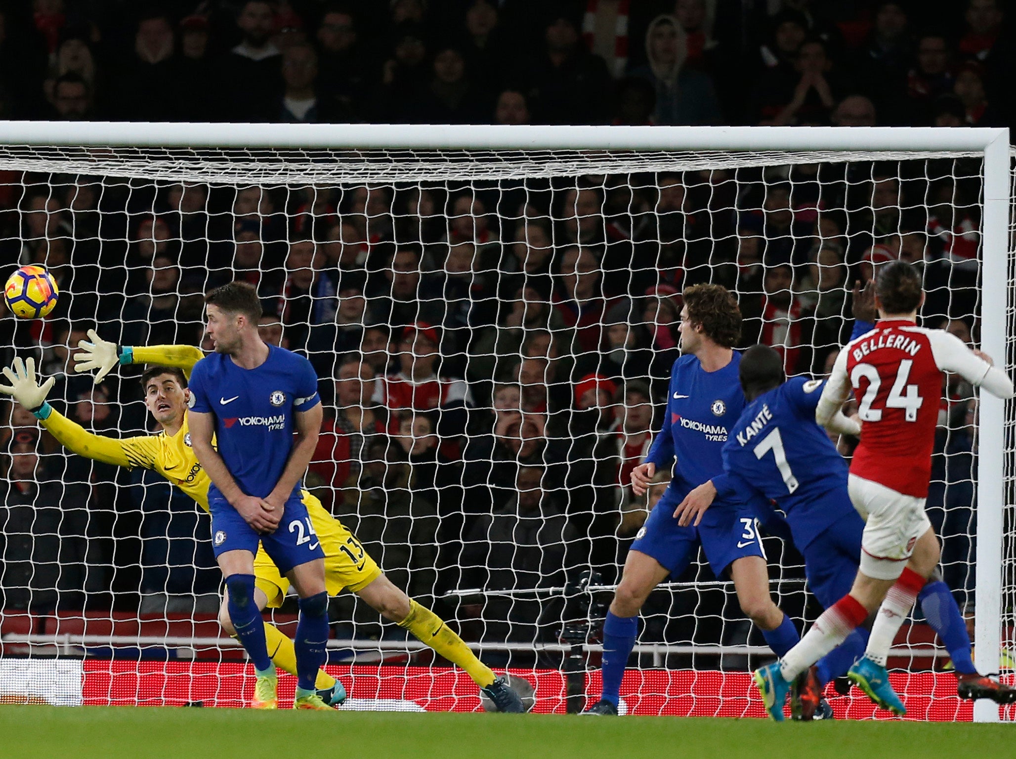 Hector Bellerin beats Thibaut Courtois with Arsenal's late equaliser