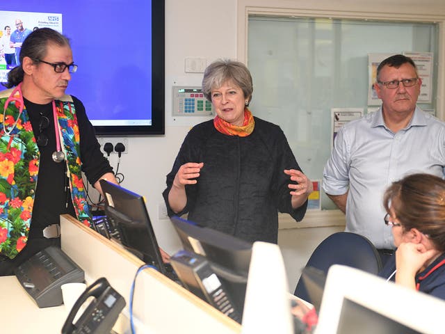 Theresa May apologised to patients during a visit to Frimley Park Hospital in Surrey