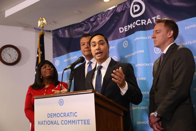 Mr Castro speaking with the Democratic National Committee