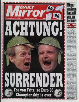 The Daily Mirror published this pro-England front page in 1996