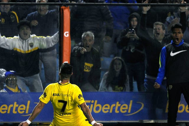 Cristian Pavon celebrates another goal for Boca Juniors