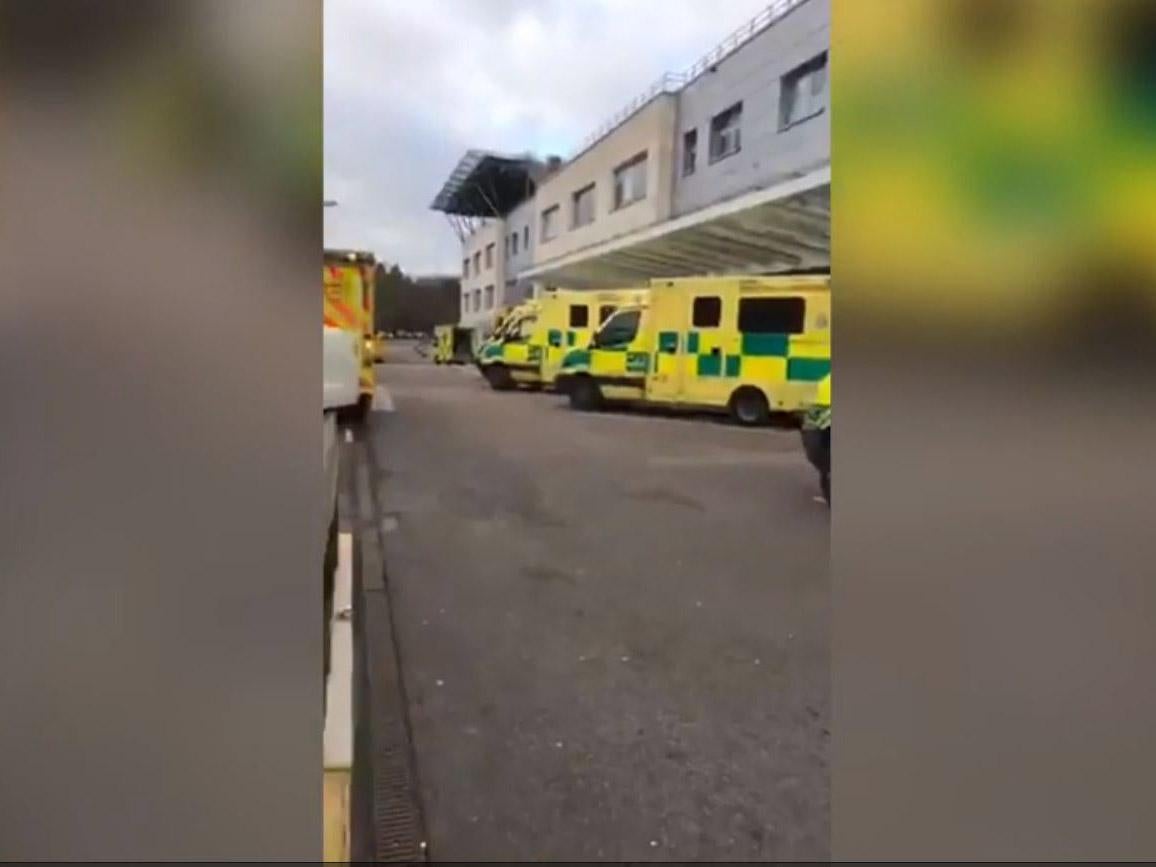 Ambulances queue outside a hospital in Chelmsford