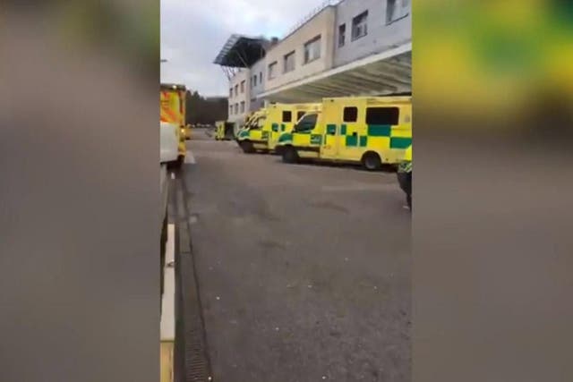 Ambulances queue outside a hospital in Chelmsford