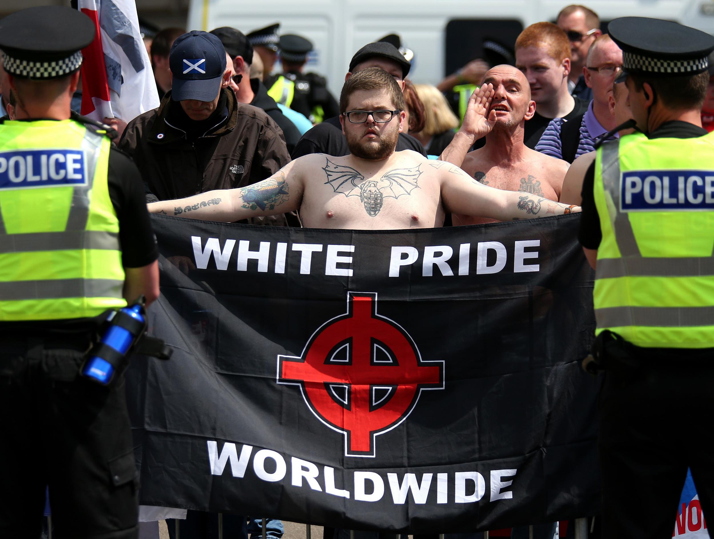 A protester at a far right rally in Glasgow in 2016