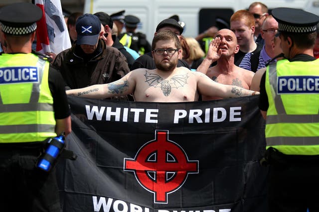 A protester at a far right rally in Glasgow in 2016