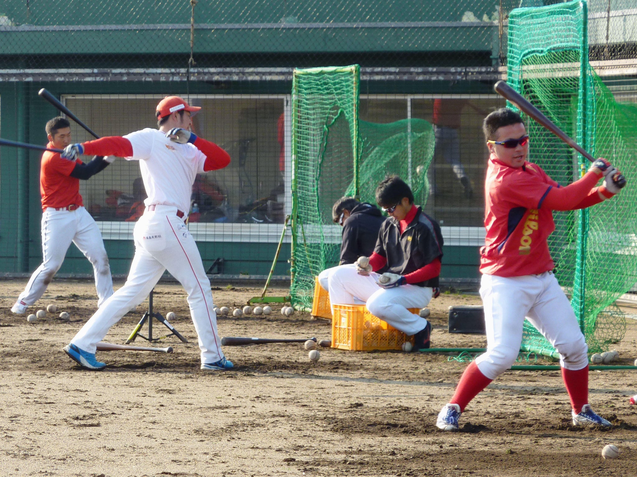 Fukushima Hopes at batting practice during a preseason camp
