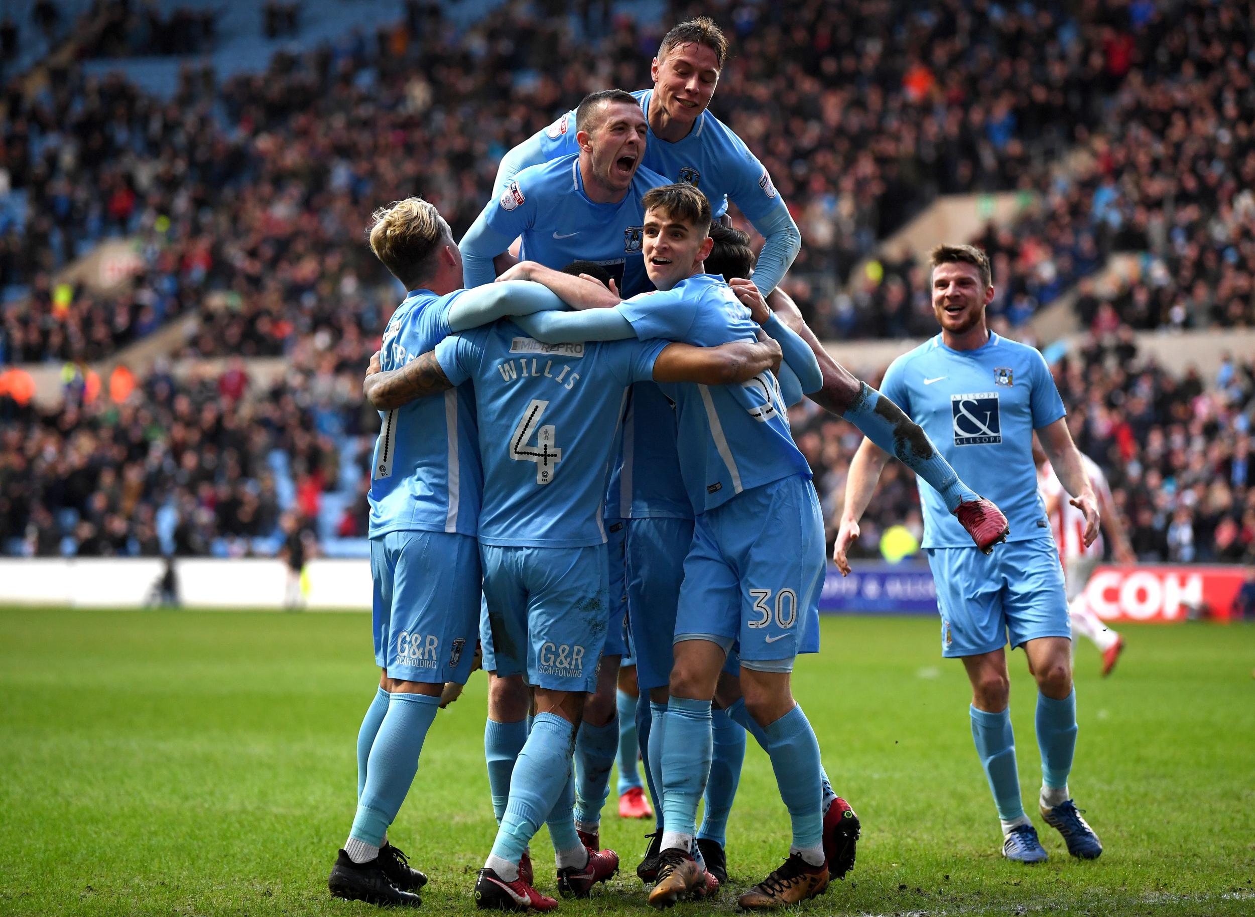 Coventry City celebrate Jordan Willis's opening goal