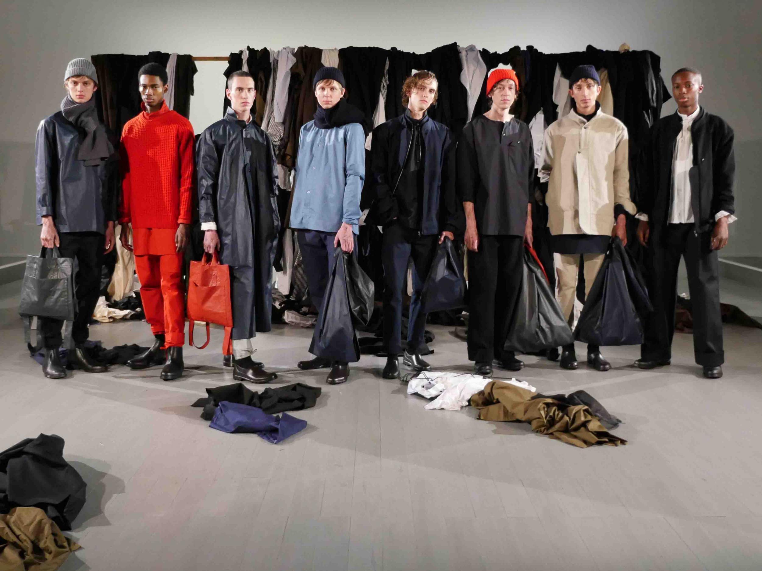 Strong line-up: Phoebe English has created a collection in deep navy, charcoal grey and flashes of bright red